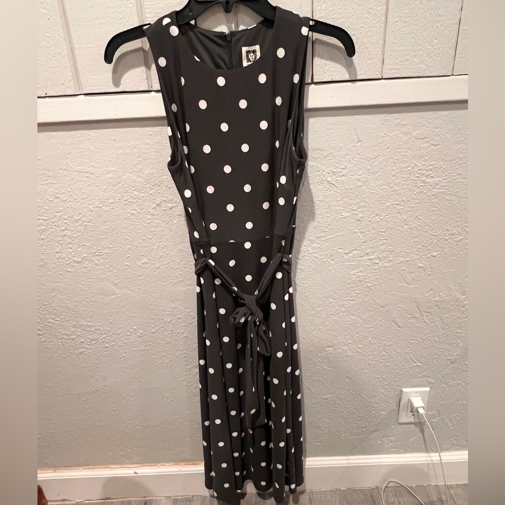 NWT Anne Klein Polka Dot Sleeveless Dress - Grey and White